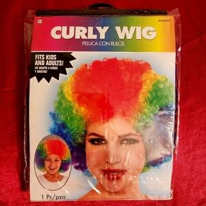 NWT Curly Rainbow Clown Wig Halloween Costume Accessory Cosplay Oone Size New